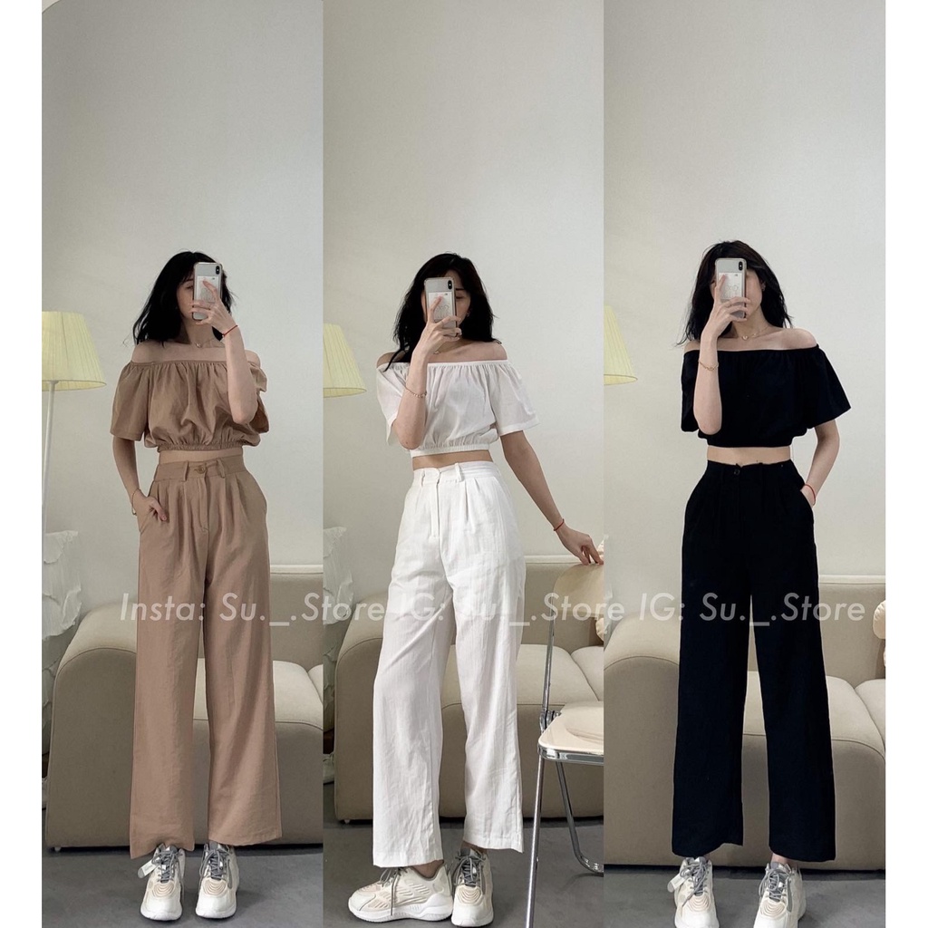 Set áo croptop trễ vai kèm quần culottes S313 SUSTORE