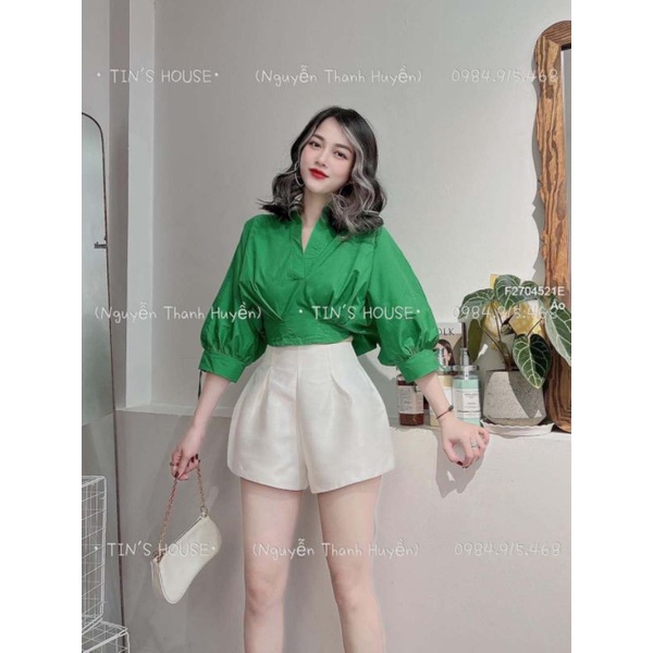 Áo sơ mi kiểu rút dây tay lửng phồng siêu xinh 2704