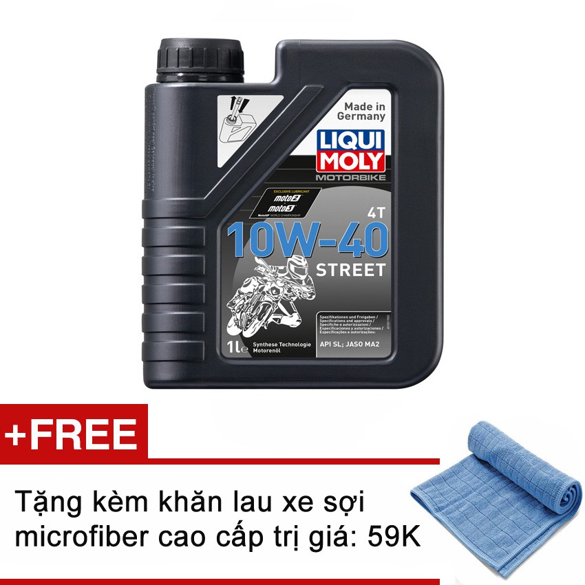 Nhớt mô tô cao cấp Liqui Moly 10W-40 4T Street 1521 1 lít ( tặng kèm khăn xanh )