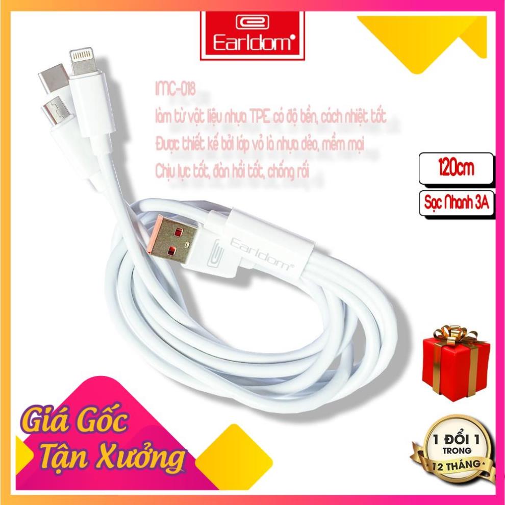 Dây sạc 3 trong 1 Earldom IMC-018 sạc nhanh cho Iphone SamSung Xiaomi dài 120cm