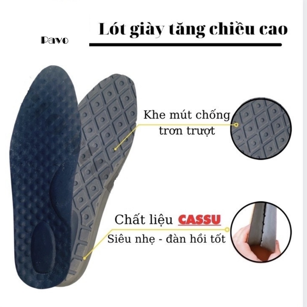 Lót giày tăng cao 3Cm mặt da chất liệu đế PU êm chân(1 Đôi)