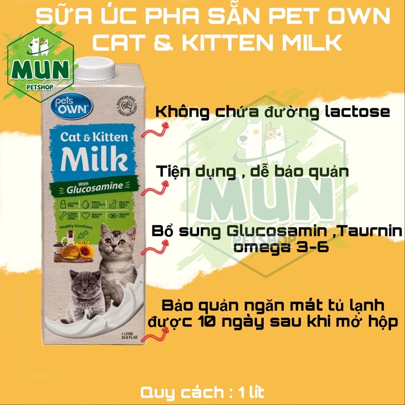 Sữa Úc pha sẵn Pet Own Cat&amp;Kitten Milk cho Mèo 1 lít