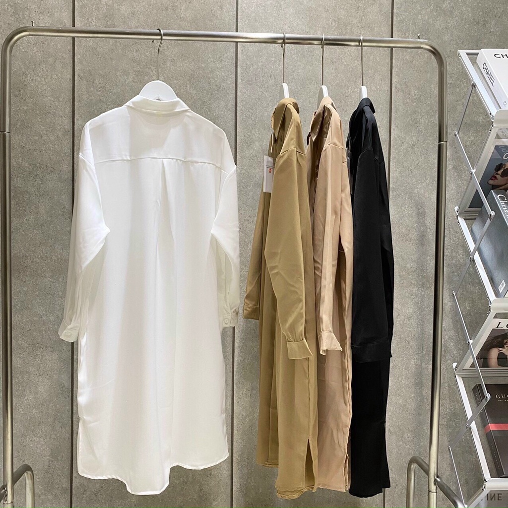 Váy Sơ Mi Dáng Xuông, Váy Sơ Mi Chất Liệu Mềm Mịn Cổ Đức Form Rộng Kiểu Dáng Basic March.Clothes