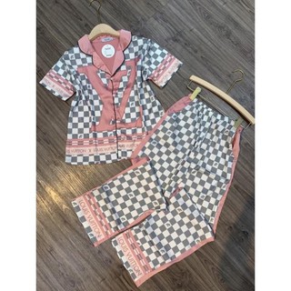 BỘ NGỦ LỤA SATIN PHA HỒNG KẺ HÀNG THIẾT KẾ