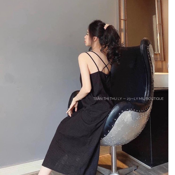 Váy hai dây đan lưng chất vải đũi lụa mềm mịn siêu mát họa tiết trơn mặc đi biển - CM Shop | BigBuy360 - bigbuy360.vn