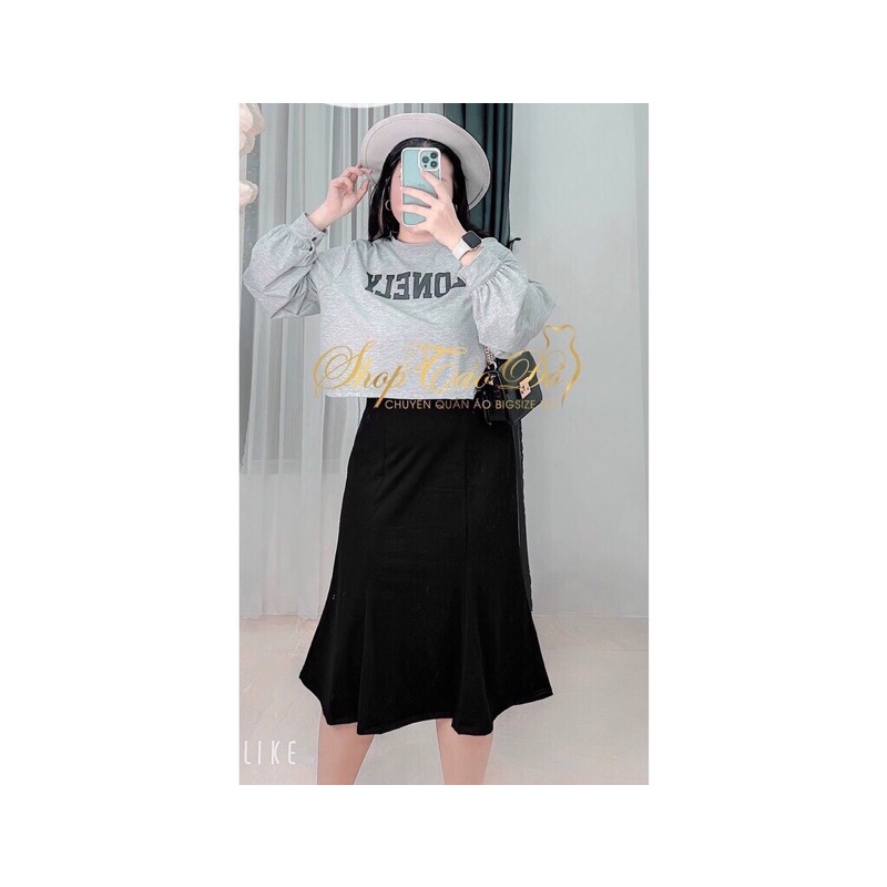 [SHOP TÁO ĐỎ BIGSIZE 55-90KG] Set bộ áo croptop dài tay mix chân váy đuôi cá dáng dài xòe