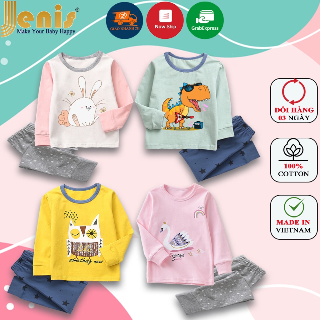 Quần áo trẻ em - Bộ quần áo thu đông dài tay nhiều mẫu cho bé trai bé gái cotton cao cấp Jenis JFL