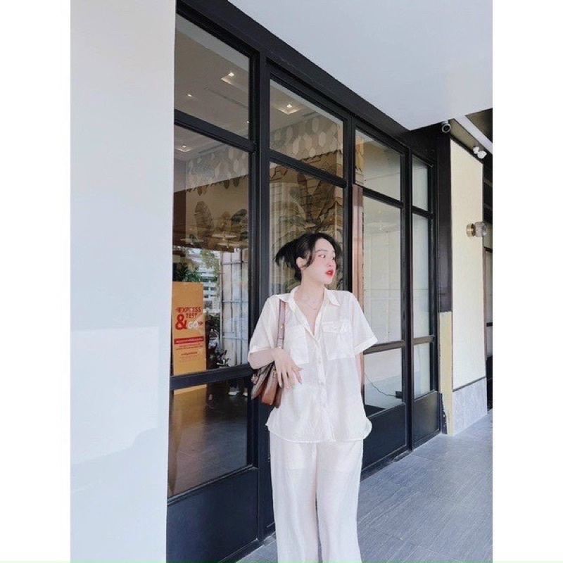 Sét bộ đũi trắng dài tay nắp túi - SHOP THƠM PHẠM