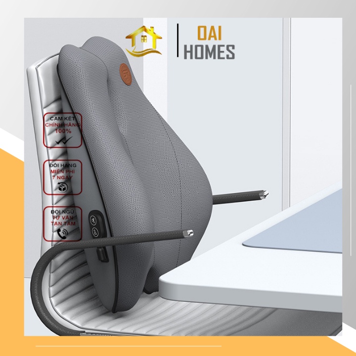 Gối Tựa Lưng Ô Tô Massage, Tựa Lưng Ghế Văn Phòng Cắm Sạc USB Chống Mỏi Lưng 3 Chế Độ Massage- Oai Homes