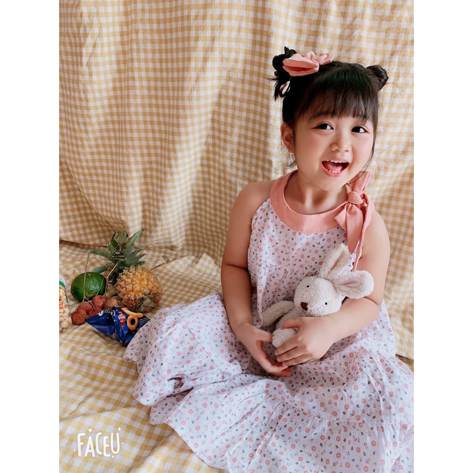 Váy bé gái ALBER KIDS 2 dây phối cổ hồng MISA DRESS xinh đẹp công chúa, trẻ em 2,3,4,5,6,7,8,9,10,11,12 Tuổi [V11]