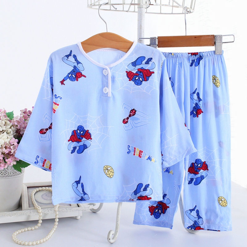 ♛Bộ Đồ Ngủ Tay Dài Vải Cotton Lụa Thiết Kế Dễ Thương Cho Bé