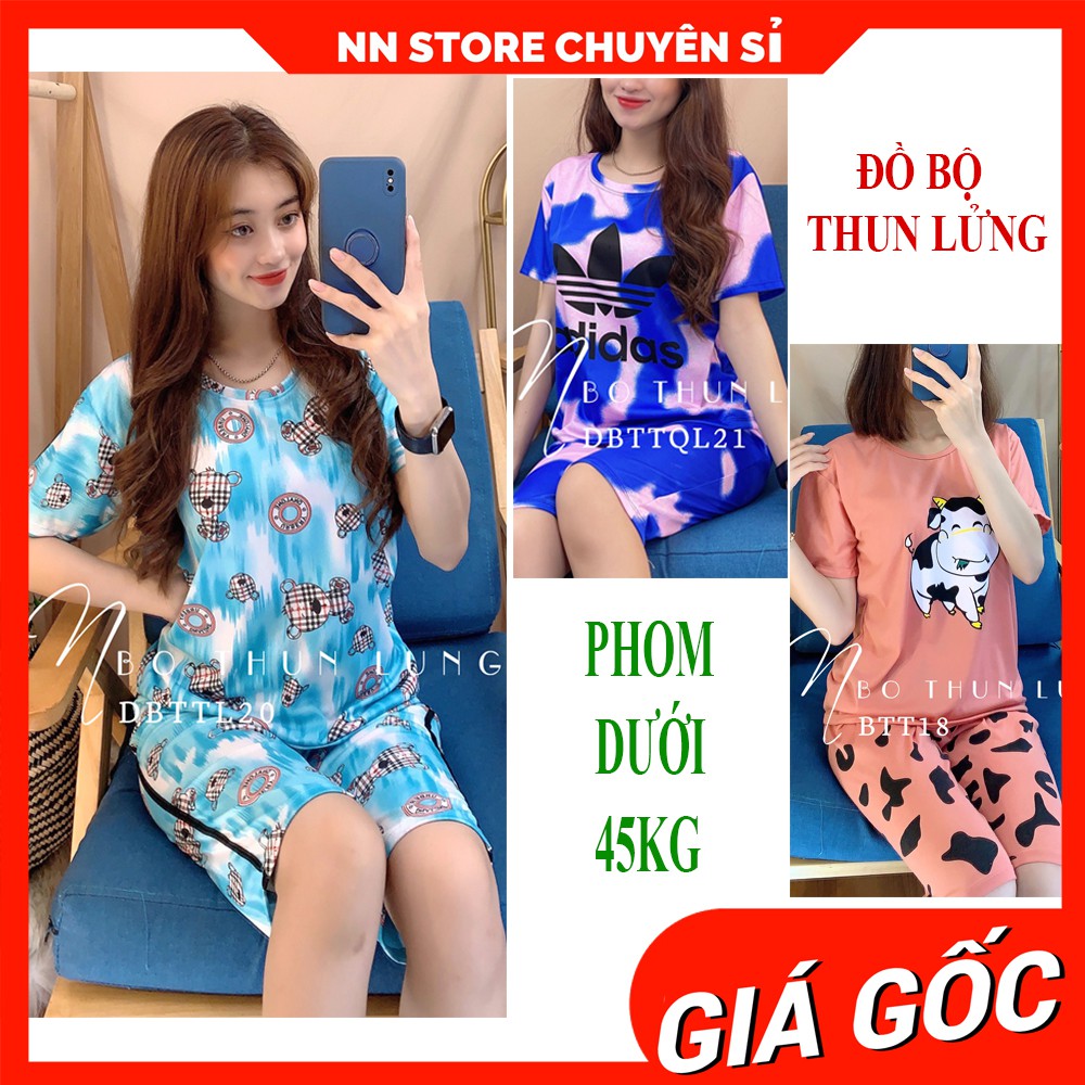 Đồ bộ nữ mặc nhà chất thun mềm mịn mát in hình bò sữa in hoạt hình dễ thương BTT thun lửng tổng hợp