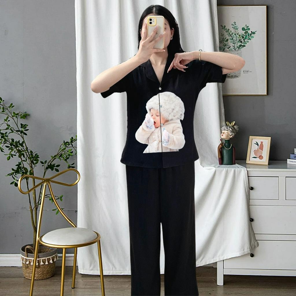 Bộ pijama Tơ Tằm Ánh Kim N6 in hình cute set đồ tay ngắn mặc nhà FPLUS