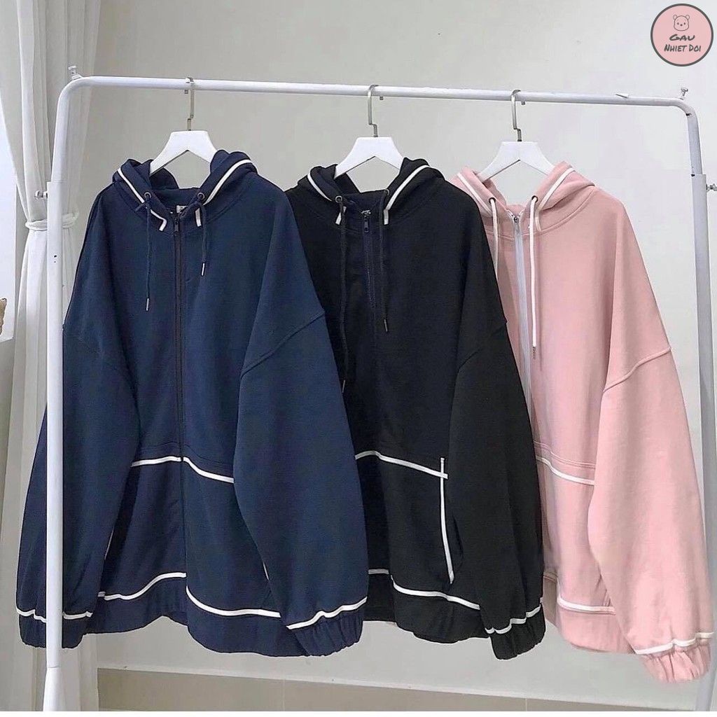 [Gấu Nhiệt Đới] Áo Khoác Nỉ Hoodie Tay Bồng Chạy Viền Khóa Kéo Kèm Mũ Full 3 Màu Trendy