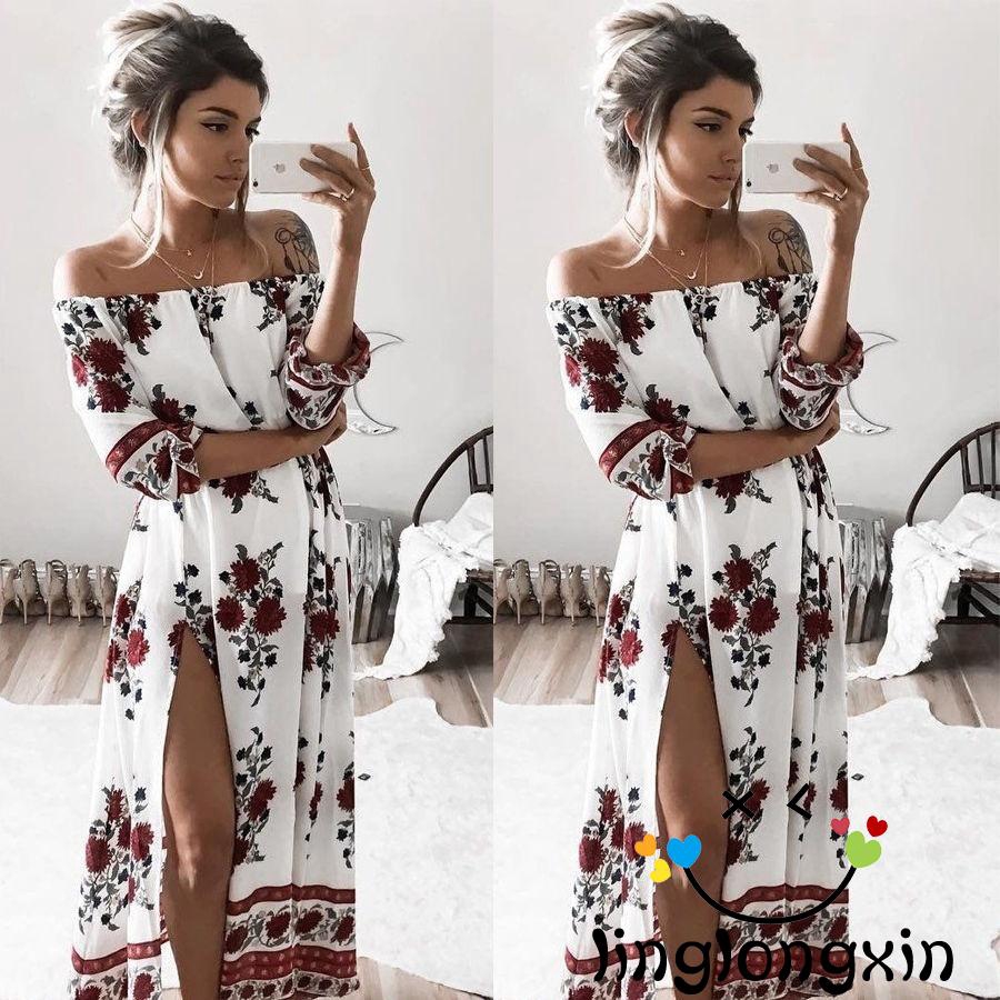 Chân váy maxi dài họa tiết hoa phong cách Boho