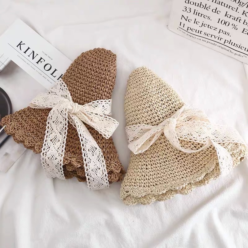 Nón Cói Vintage Nơ Ren Loại 1 Đan Dày Dặn Phom Đẹp Mũ Đi Biển Mềm Gấp Gọn Dễ Dàng