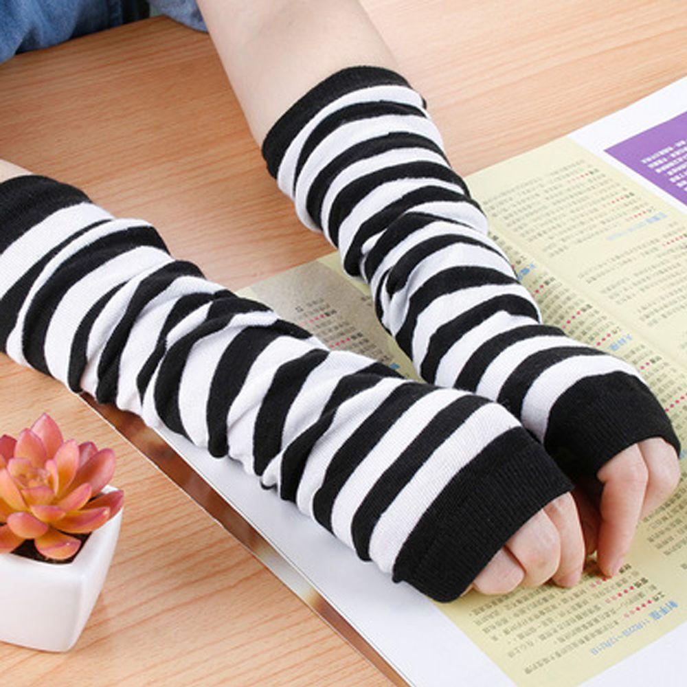 Găng cánh tay hở ngón thiết kế sọc thoải mái giữ ấm mùa đông cho nữ