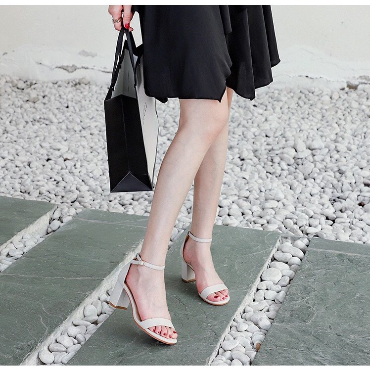 Sandal nữ cao gót gót vuông 6cm da xịn, lót mềm. Dép nữ cao gót.