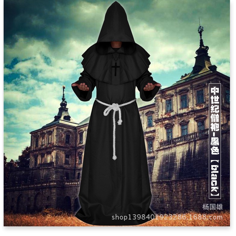 Halloween cosplay trang phục thời trung cổ tu sĩ quần áo tu sĩ áo choàng phù thủy quần áo linh mục quần áo phù hợp với C