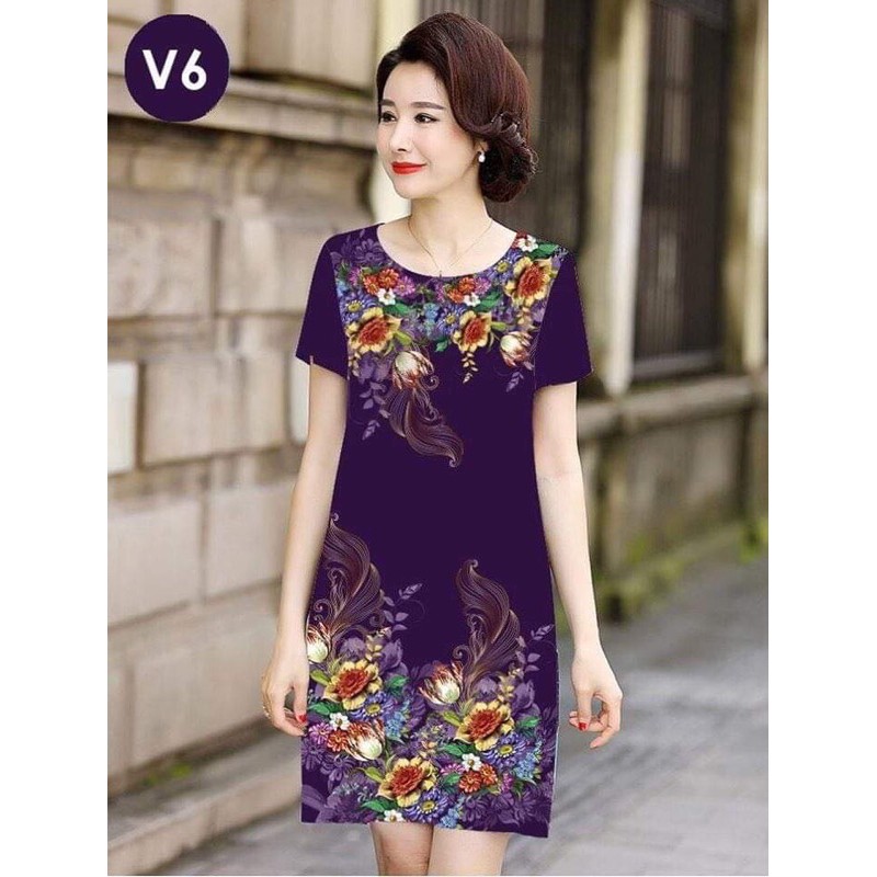 Đầm thun suông chữ A in 3D