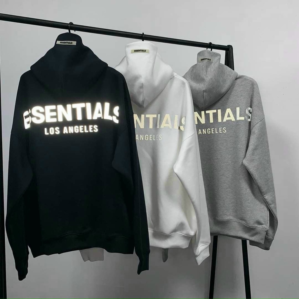 Áo nỉ hoodie Essentials unisex dài tay nam nữ cao cấp in phản quang, áo phông nỉ bông sweater có mũ màu xám, đen K121 -