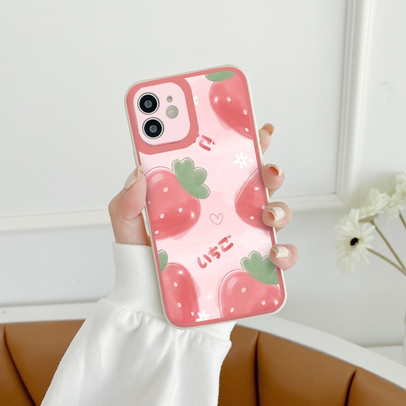ỐP IPHONE BẢO VỆ CAM CHỐNG VÂN TAY CHỐNG BỤI vuông cạnh ốp lưng 12 pro max Dâu Đào full case 6 đến 13promax tr171