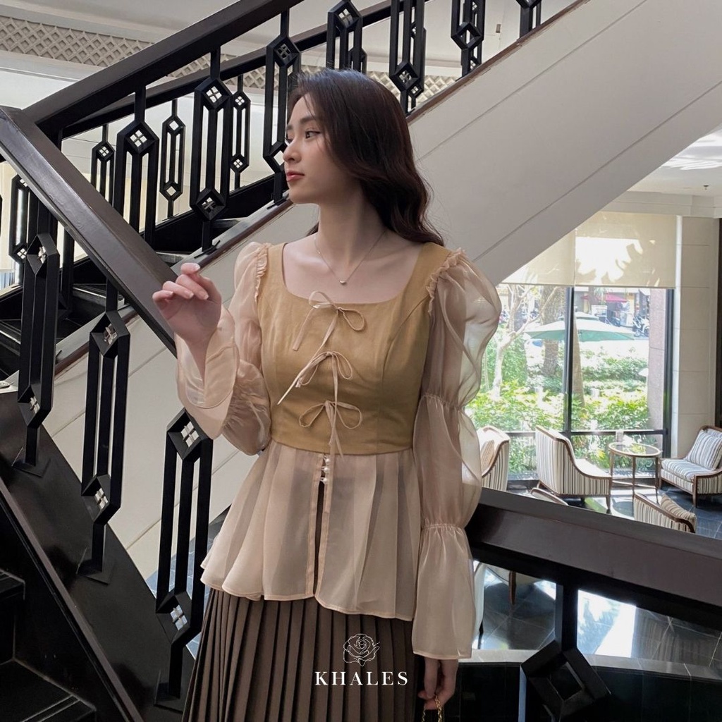 Áo kaki cổ vuông phối tơ Plum Top by KHALES