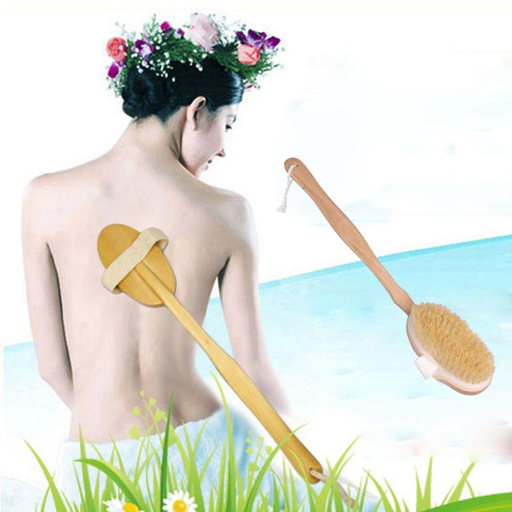 Bàn Chải Tắm Mát Xa Cơ Thể Chống Trượt Tay Cầm Dài Bằng Gỗ
