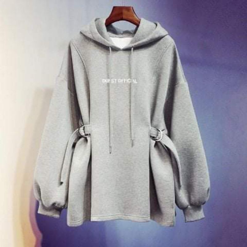 Áo hoodie dáng dài thắt eo