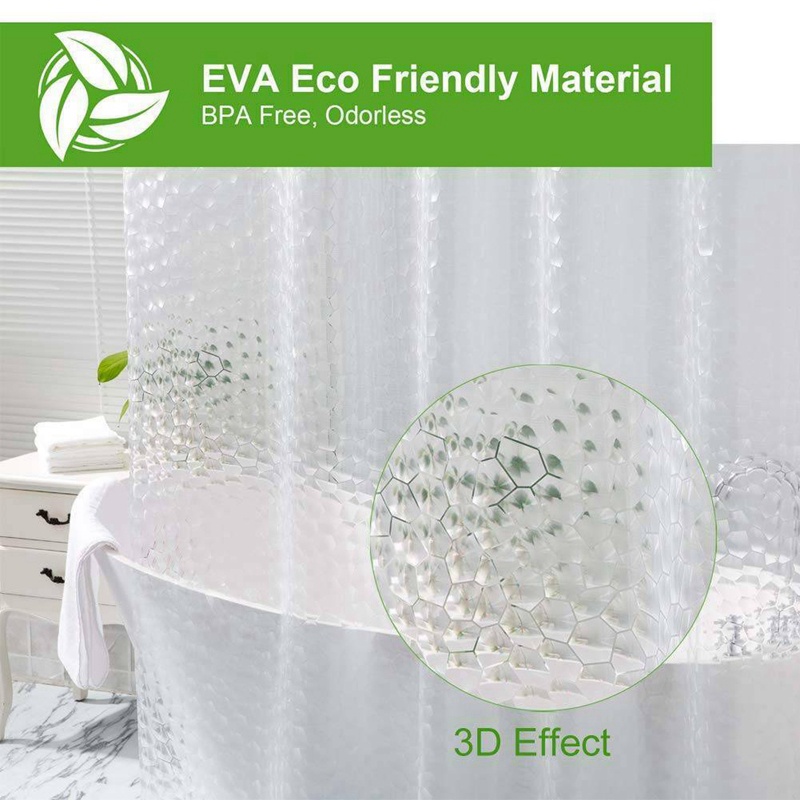 Bộ Rèm Cửa Nhà Tắm 3D Bằng EVA Trong Suốt Chống Thấm Nước Kích Thước 71inch x 79inch 12 Móc Tiện Dụng