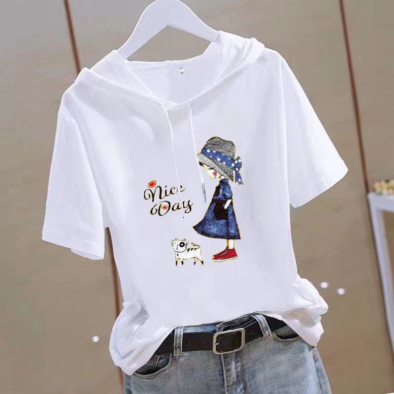 Áo Hoodie Tay Ngắn Dáng Rộng Vải Cotton Mỏng Thời Trang Trẻ Trung Cho Nữ 6.5