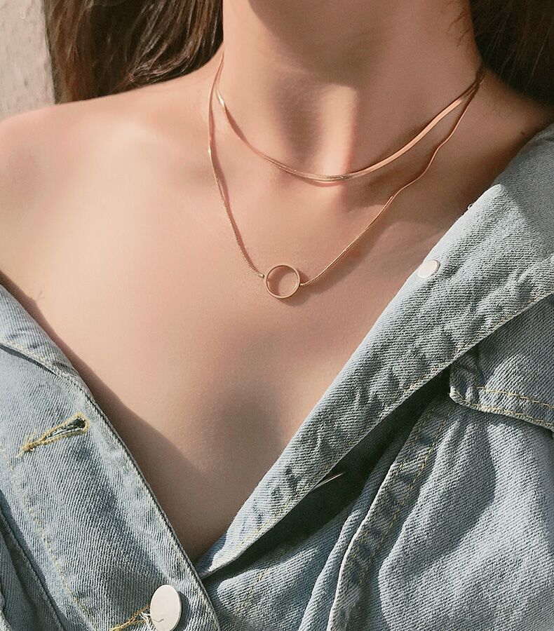 Vòng cổ hai lớp bằng kim loại mạ vàng 18K cho nữ