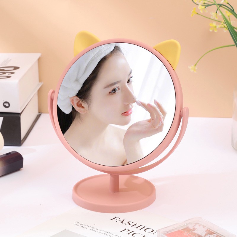 Gương Để Bàn Trang Điểm Xoay 360 Độ Hình Tai Mèo Màu Pastel Xinh Xắn Dễ Thương Gương Make Up  Cute Trang Trí Bàn Học