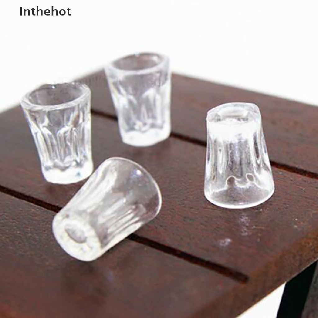 Set 4 mô hình cốc nước mini bằng nhựa resin trong suốt trang trí nhà búp bê tỉ lệ 1:12