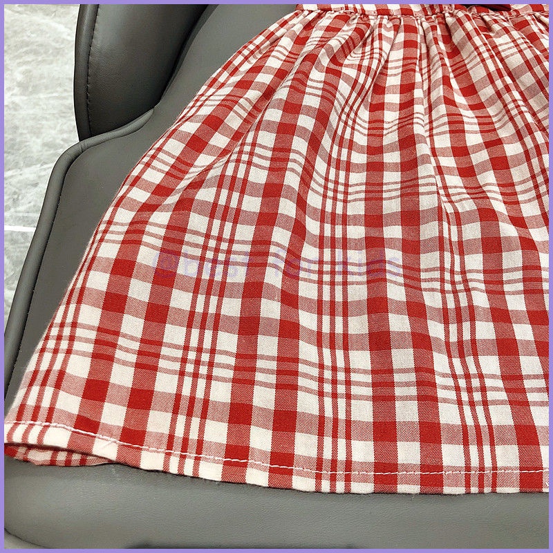 Đầm Dáng Suông Kẻ Sọc Caro Đỏ Thoải Mái Thời Trang Mùa Hè Cho Bé Gái