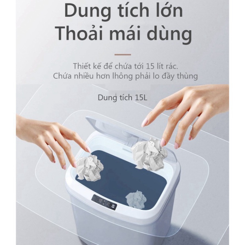 Thùng Rác Thông Minh Tự Động Đóng Mở 15 Lít- Thùng Rác Cảm Ứng Siêu Tiện Lợi  Kèm Dây Sạc Điện