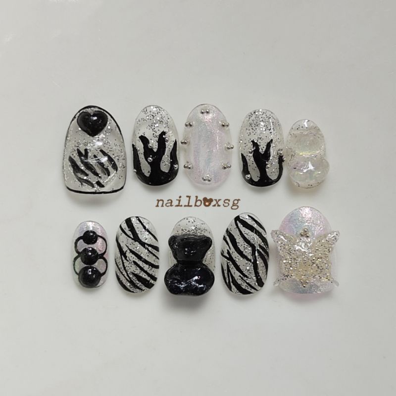 Bộ 10 móng úp thiết kế Ngựa vằn nail box
