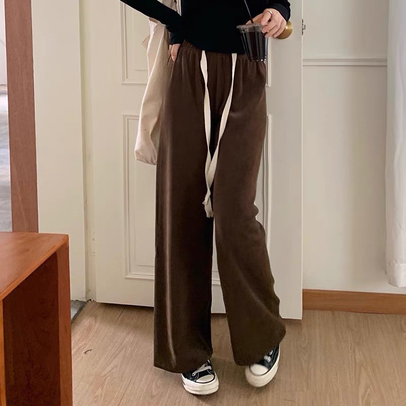 Quần Culottes Dây Bản To Quần Dài Suông Ống Rộng Hack Chiều Cao Chất Nhung Tăm Phong Cách Vintage Ulzzang