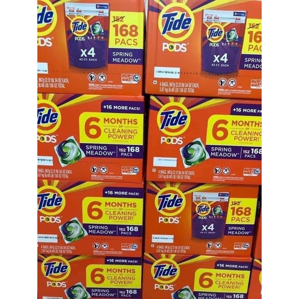 Viên giặt quần áo Tide Mỹ Pods 3 in 1 loại 42 viên 168 viên bỏ thẳng vào máy giặt tự tan trong nước