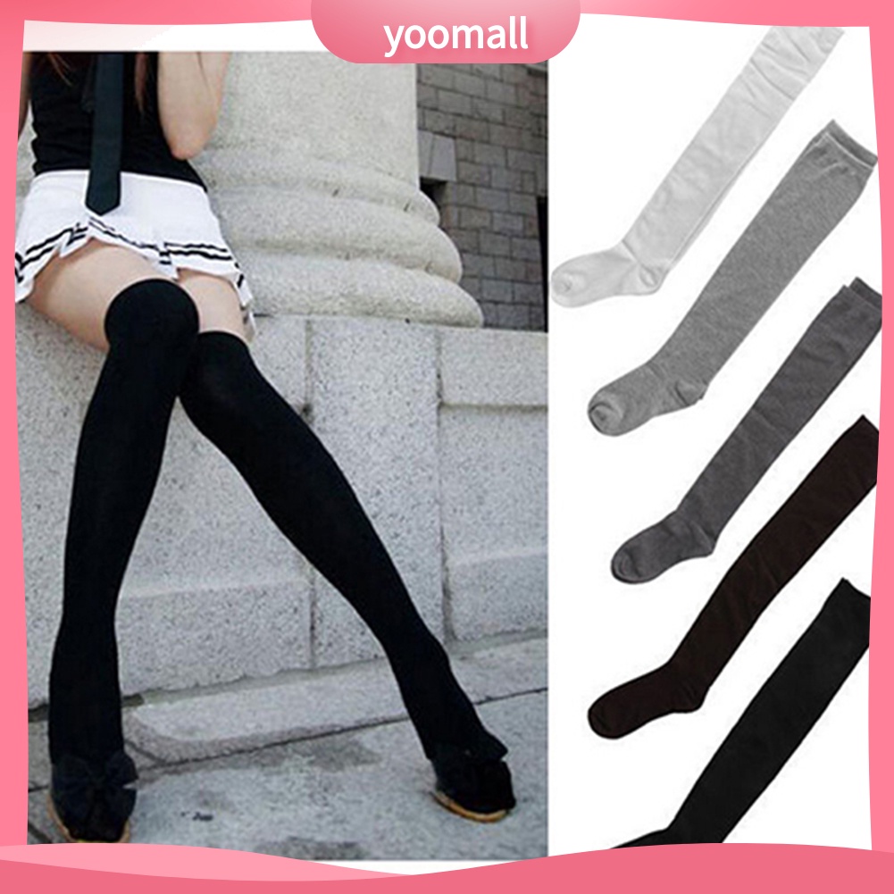 Vớ cotton cao qua gối màu trơn gợi cảm dành cho nữ chất lượng cao