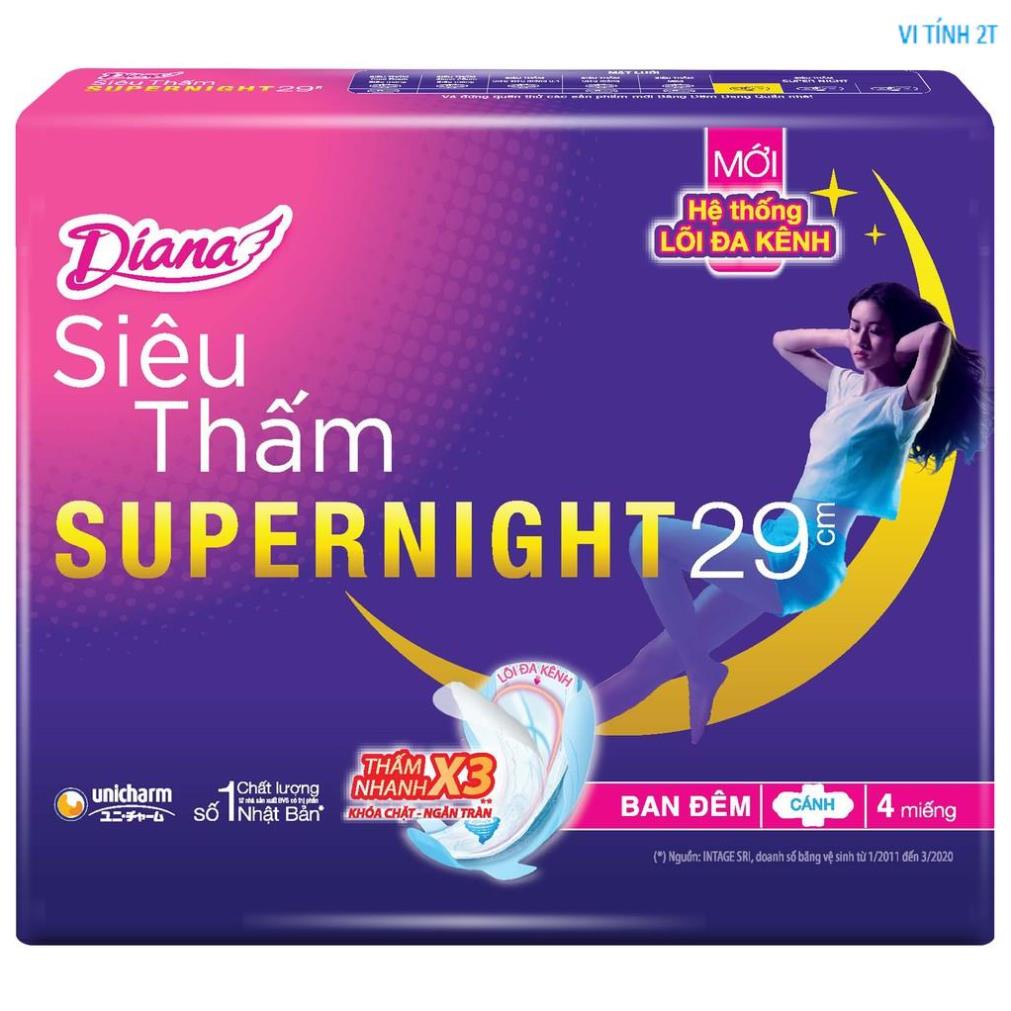 Băng vệ sinh siêu thấm Diana Super Night ban đêm 29cm 4 miếng