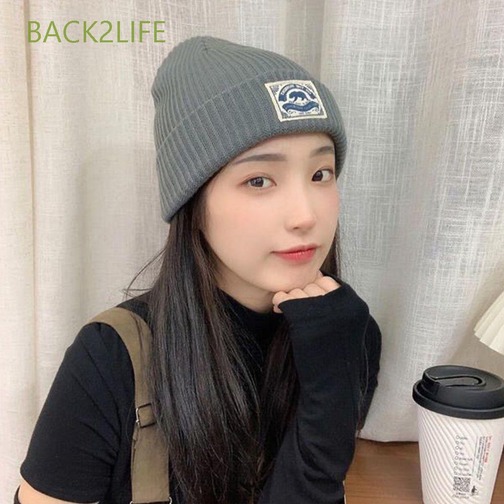 Mũ beanie dệt kim màu trơn phong cách retro Hàn Quốc thời trang cho nữ BACK2LIFE