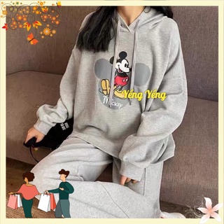 Snu708 - bộ nỉ bông hoodie mũ dáng suông mickey