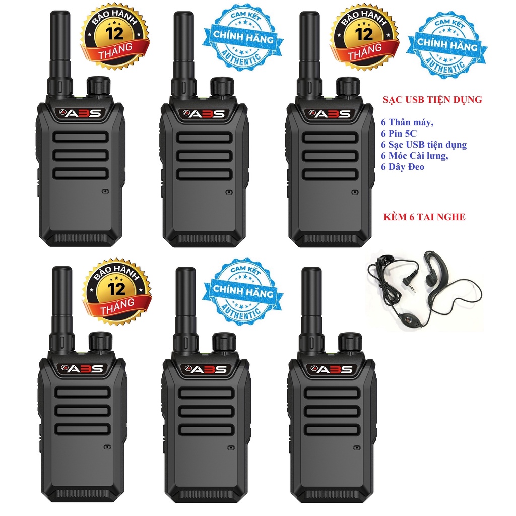 Bộ 6 Chiếc Bộ đàm siêu nhỏ chất lượng khủng ABS GP600 (Sạc USB, Pin 5C tiện dụng)