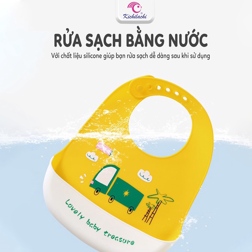 Yếm ăn dặm silicon cho bé Kichilachi có máng dễ vệ sinh, an toàn cho trẻ nhỏ - MINIBOO