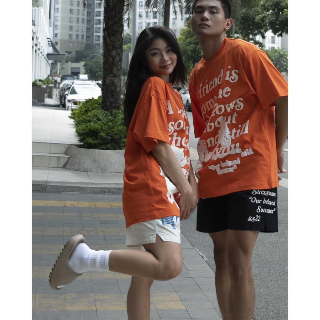 Stressmama Áo thun OBS T-Shirt màu cam 100% Cotton 2 chiều 250GSM thoáng mát, in Nhật cao cấp Local Brand