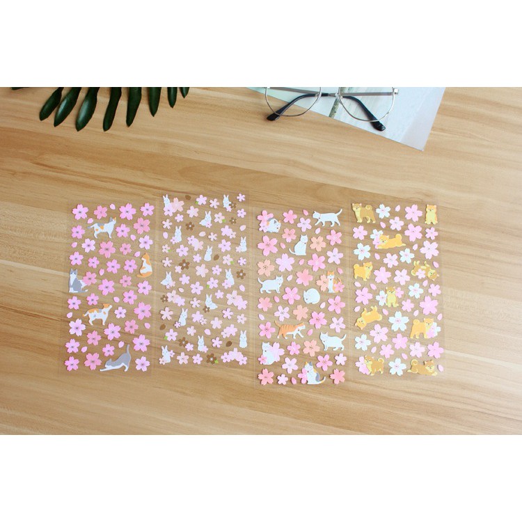 sticker mèo SI12 sticker mèo thỏ anh đào dễ thương bullet journal 7*19,5cm