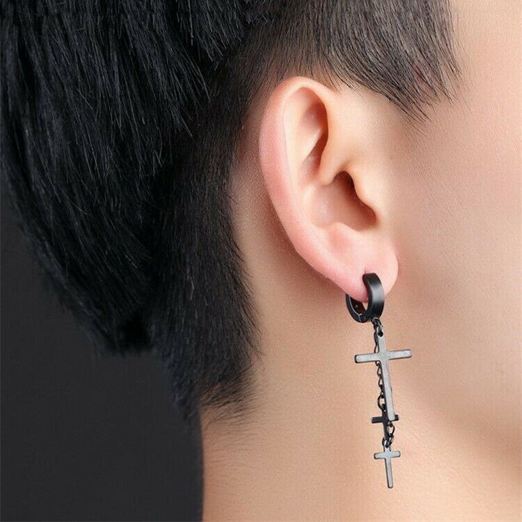 Bông Tai Dạng Móc Hình Thánh Giá Bằng Thép Không Gỉ Phong Cách Hàn Quốc Thời Trang Cho Nam Và Nữ