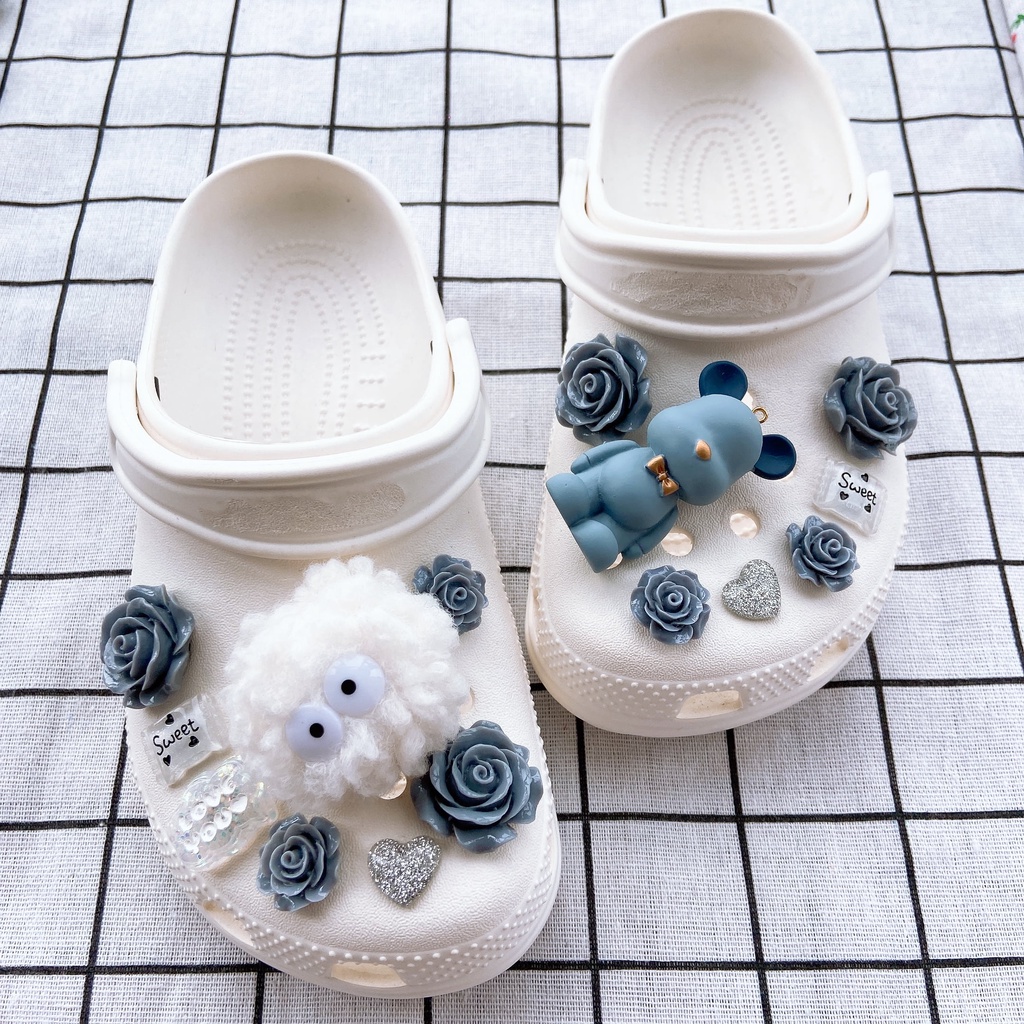 crocs sticker 15 Nút Hình Gấu Màu Xám Cho Xăng đan Bé Gáishoes sticker Accessories Stickers Sandals Shoe Decoration