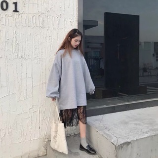 ORDER Set áo nỉ váy ren đuôi cá dáng dài